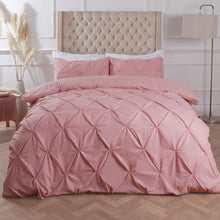 Load image into Gallery viewer, Highams Diamond Pintuck Pinch Pleat Duvet Cover Set - Blush Pink
