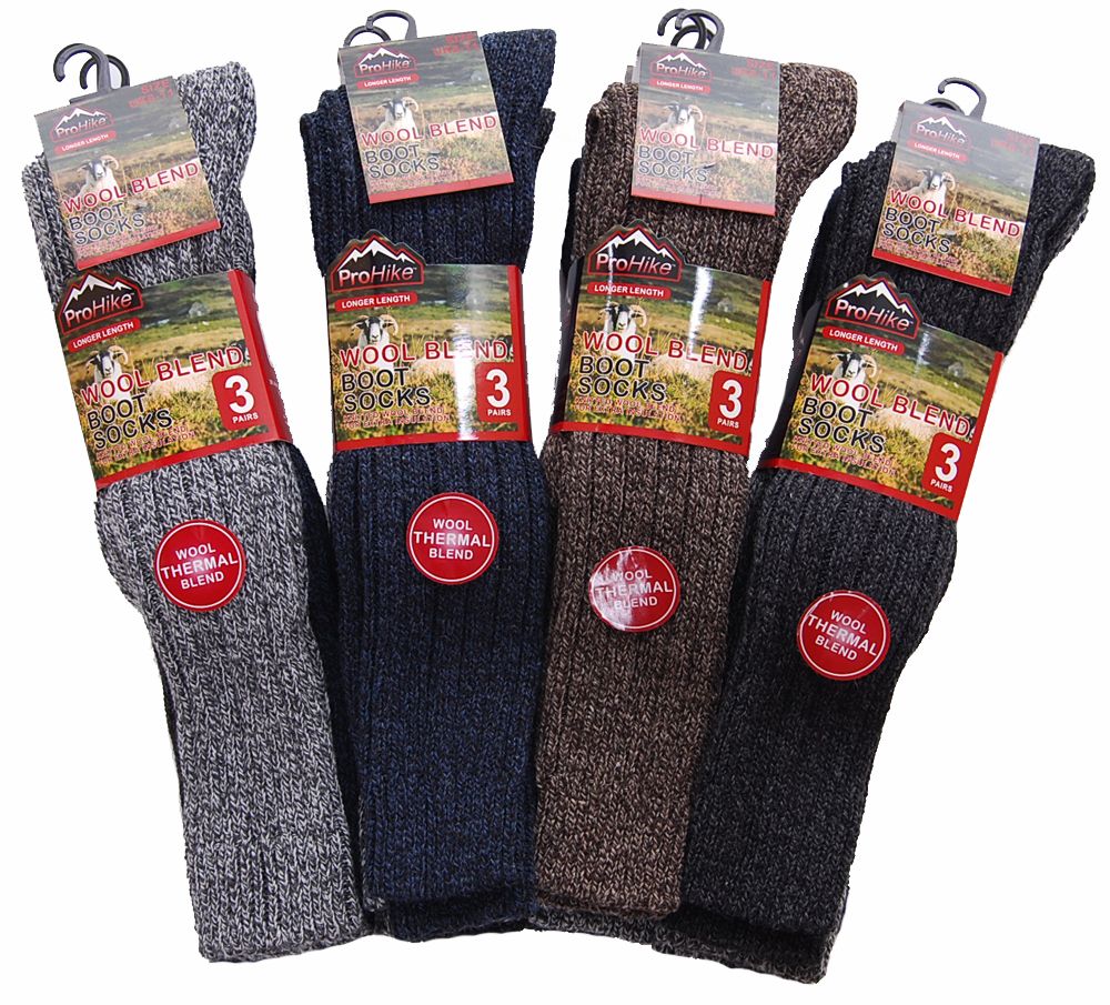 6 Pairs Mens Mens Thermal Wool Blend Boot Socks