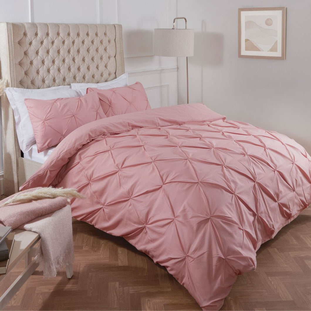 Highams Diamond Pintuck Pinch Pleat Duvet Cover Set - Blush Pink