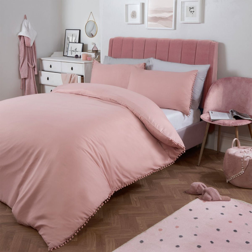 Dreamscene Pom Pom Duvet Cover Set - Blush