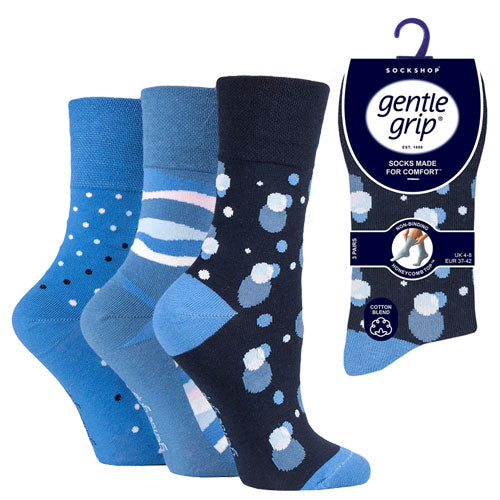 Ladies Gentle Grip Socks Intarsia Blue