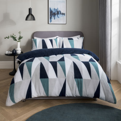 Geo Triangle Teddy Fleece Duvet Set Navy