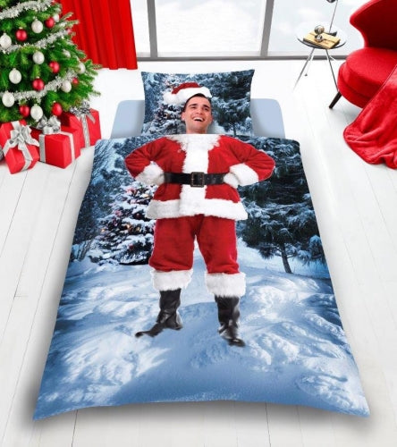 Luxury 3D Effect Father Christmas Selfie Duvet Cover with Matching Pillow Case Bedding Set