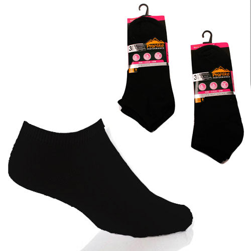 12 Pairs Ladies Pro Hike Performance Black Trainer Socks