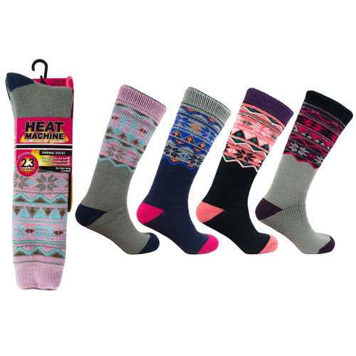 1 Pair Ladies Heat Machine Long Thermal Socks Aztec 2.3 Tog