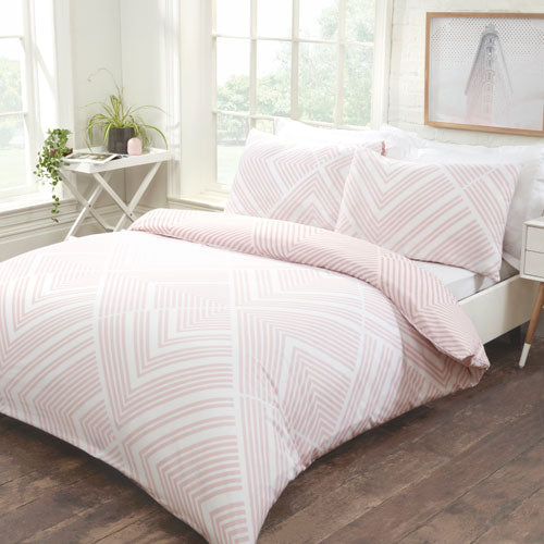 Striped Geometric Duvet Set Blush