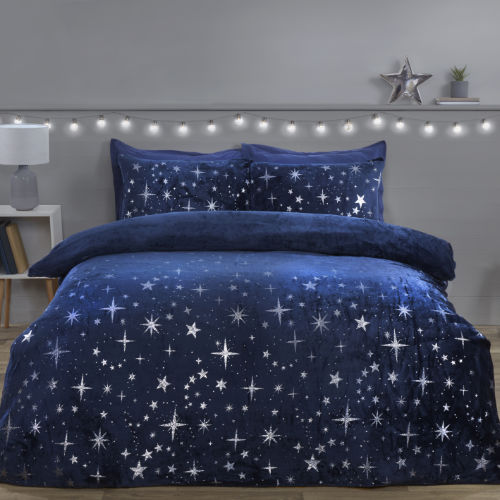 Scattered Stars Comfy Fleece Duvet Set Navy