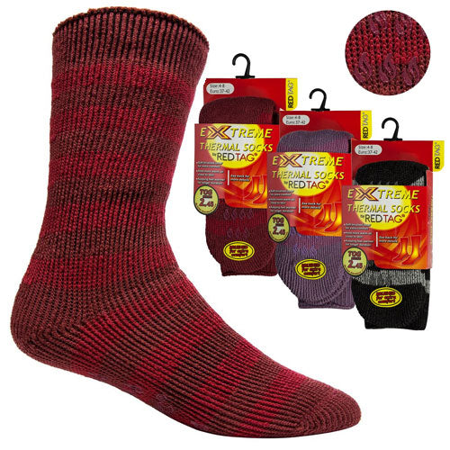 1 Pair Ladies Extreme Thermal Socks Red With Gripper 2.45 TOG