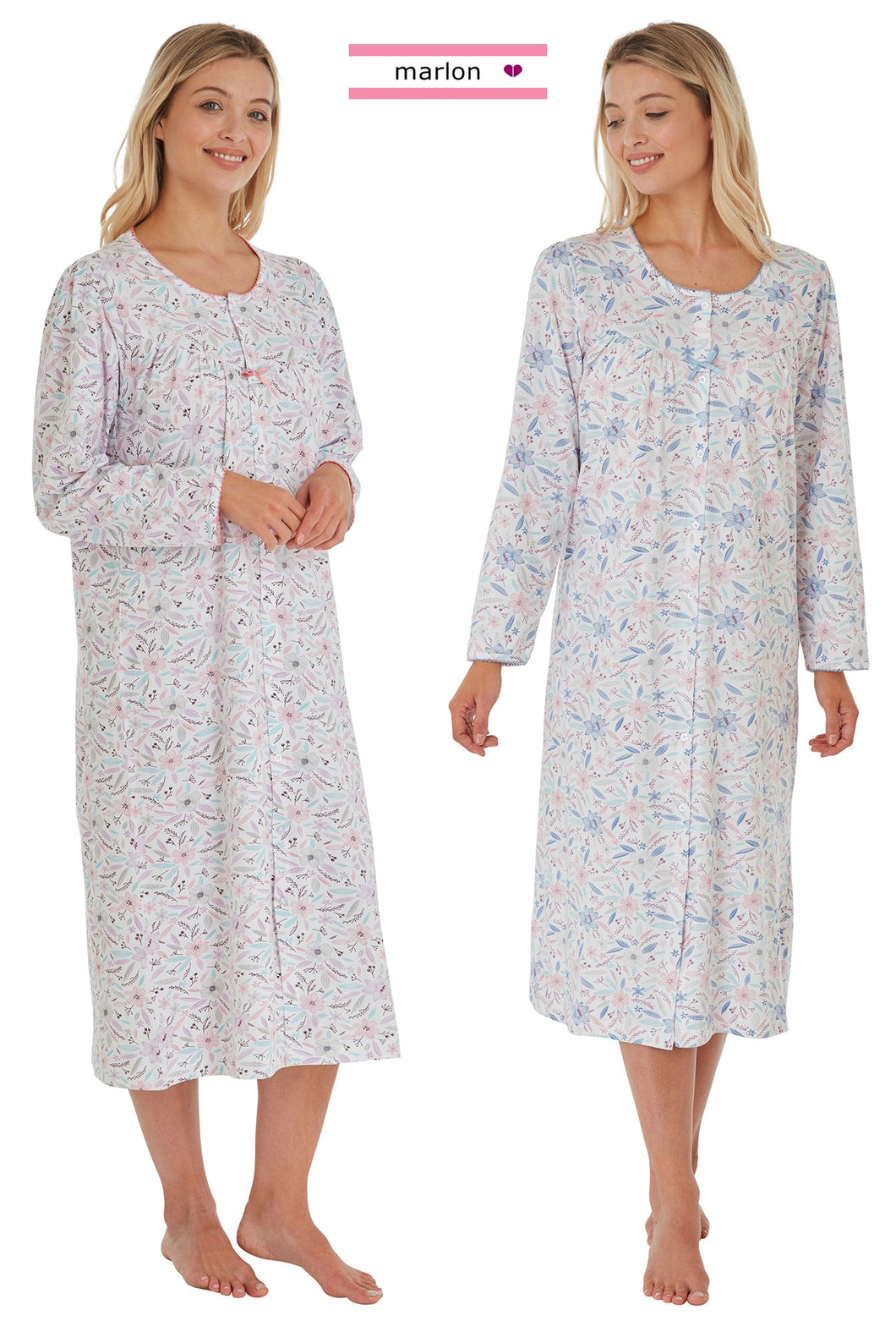 Ladies Thea Button Through Cotton Nightdress by Marlon