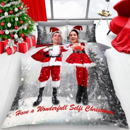 Luxury 3D Effect Christmas Selfie Duvet Cover with Matching Pillow Case Bedding Set