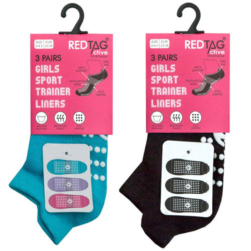 3 Pairs Girls Sport Trainer Socks With Sole Gripper