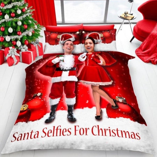 Luxury 3D Effect Christmas Santa Selfie Double Duvet Cover with Matching Pillow Case Bedding Set