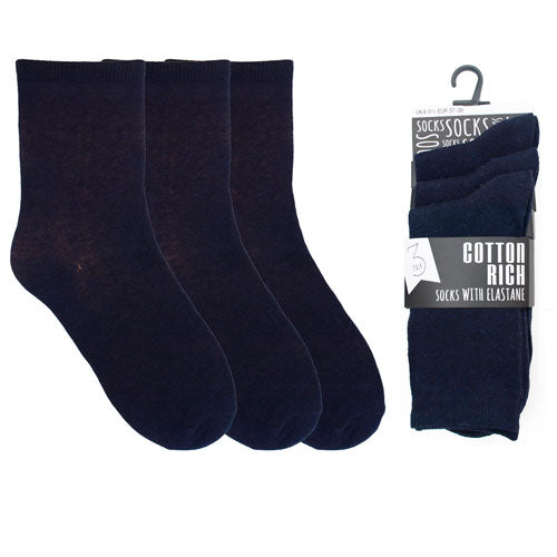 3 Pack Kids Plain Cotton Rich School Socks Navy