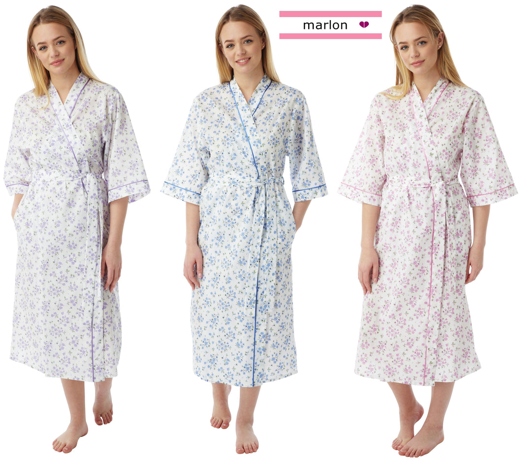 Ladies Poly Cotton Floral Sprig Gowns Robes Wraps by Marlon