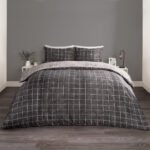 Fine Line Check Reversible Duvet Set - Charcoal/Black - Image 2