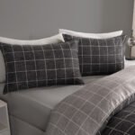 Fine Line Check Reversible Duvet Set - Charcoal/Black - Image 3