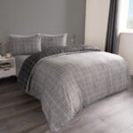 Fine Line Check Reversible Duvet Set - Charcoal/Black - Image 4