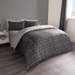 Fine Line Check Reversible Duvet Set - Charcoal/Black