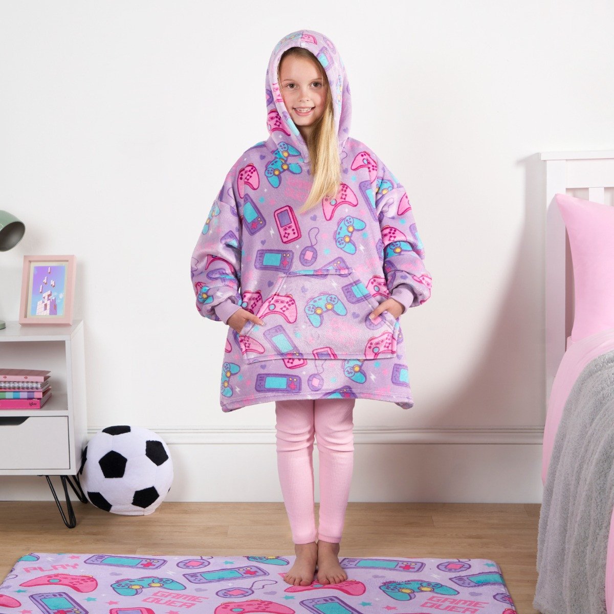 12e Kids Gaming Print Hoodie Blanket - Lilac - Image 1