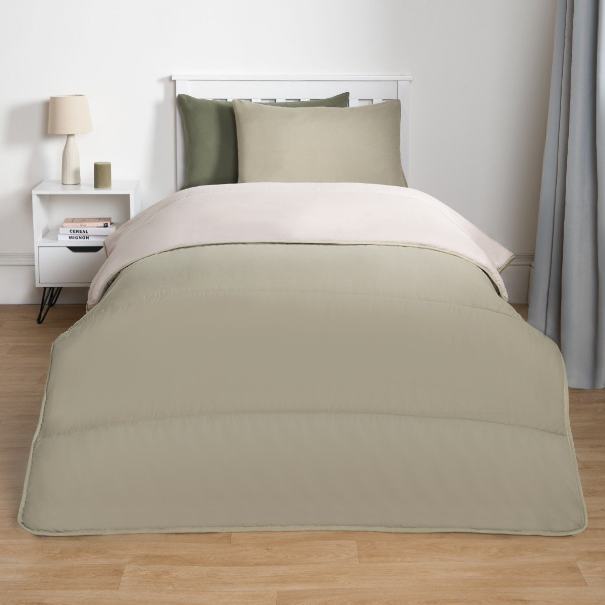4e Coverless 10.5 Tog Reversible Duvet & Pillowcase - Sage/Natural - Image 1